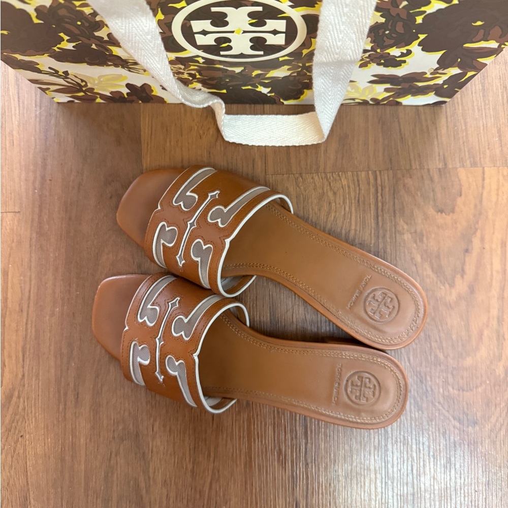 Tory Burch Brown Leather Slide Sandals